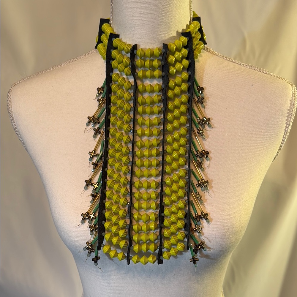 Unique Yellow And Dark Green Statement Necklace - image 1